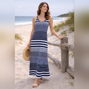 BB Collection | Nautical Striped Maxi Dress in Blue and White, Size L